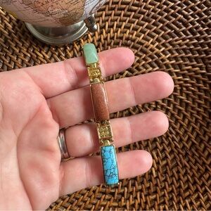Vintage Japanese Gold Tone Multicolor Natural Stone Bracelet